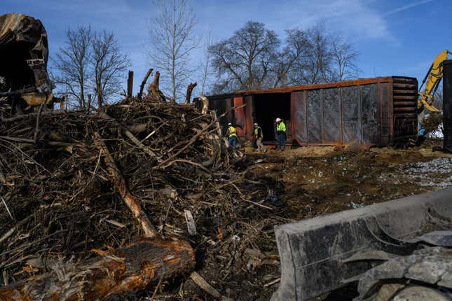 East Palestine, OH, USA - FEBRUARY 14: Scenes from train derailment in East Palestine, OH 